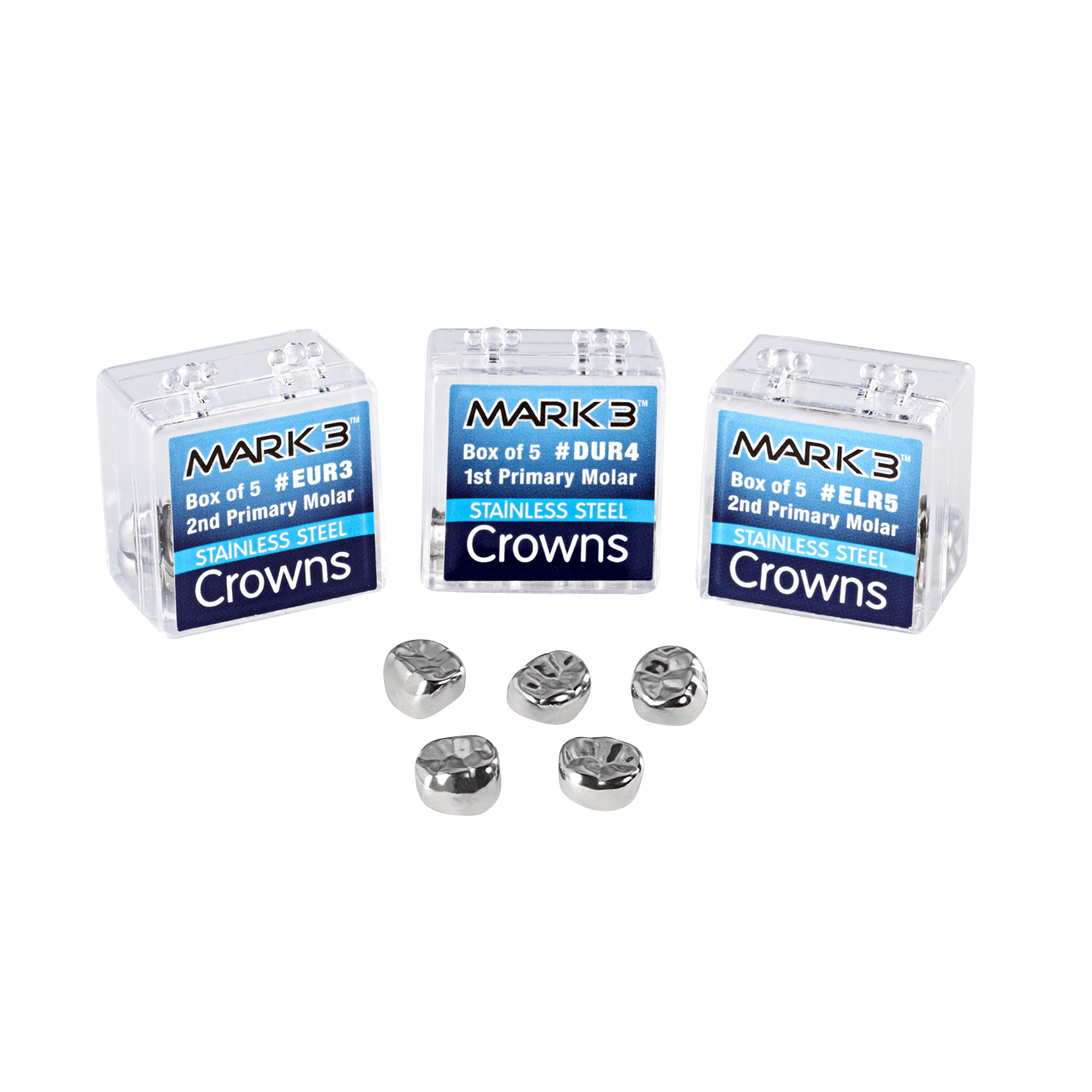 MARK3 Primary Molar Stainless Steel Pedo Crowns 5/pk - DENTAMED USA